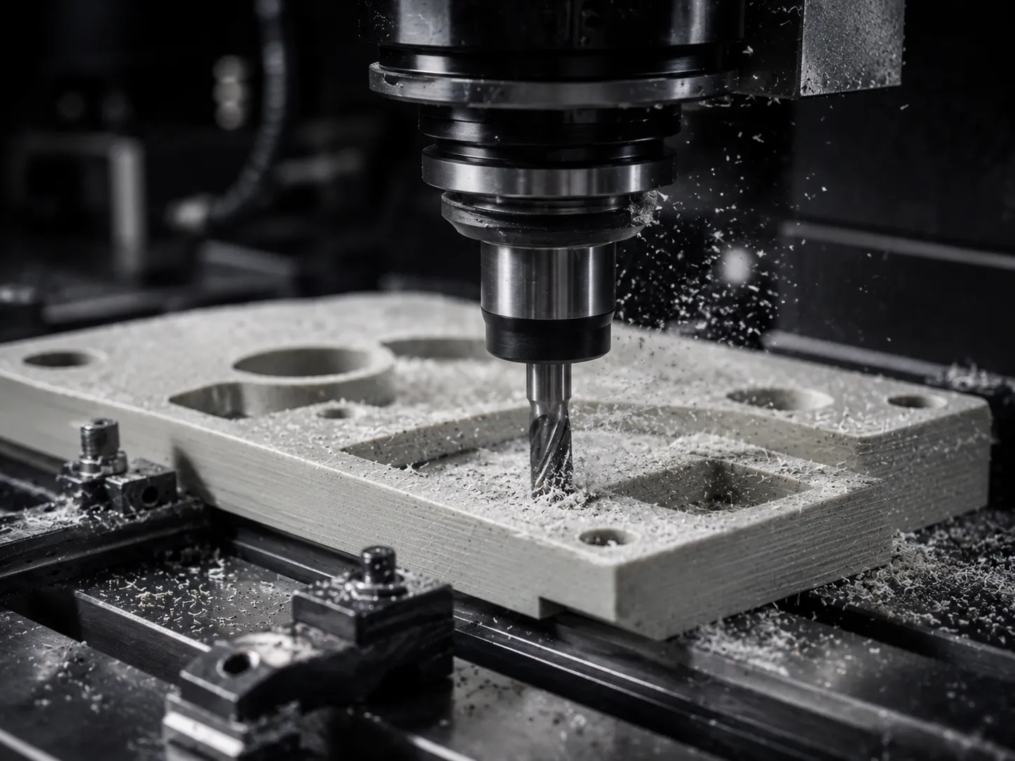 Composite plates being cut into low-volume technical parts