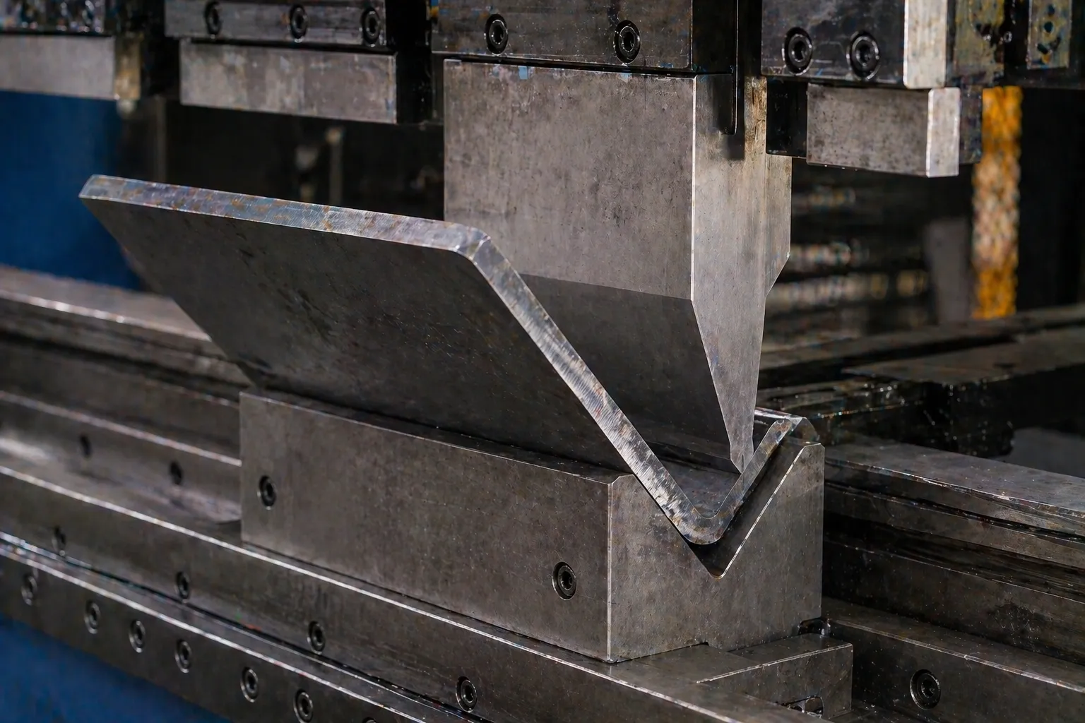 Close-up of heavy forklift carriage steel components