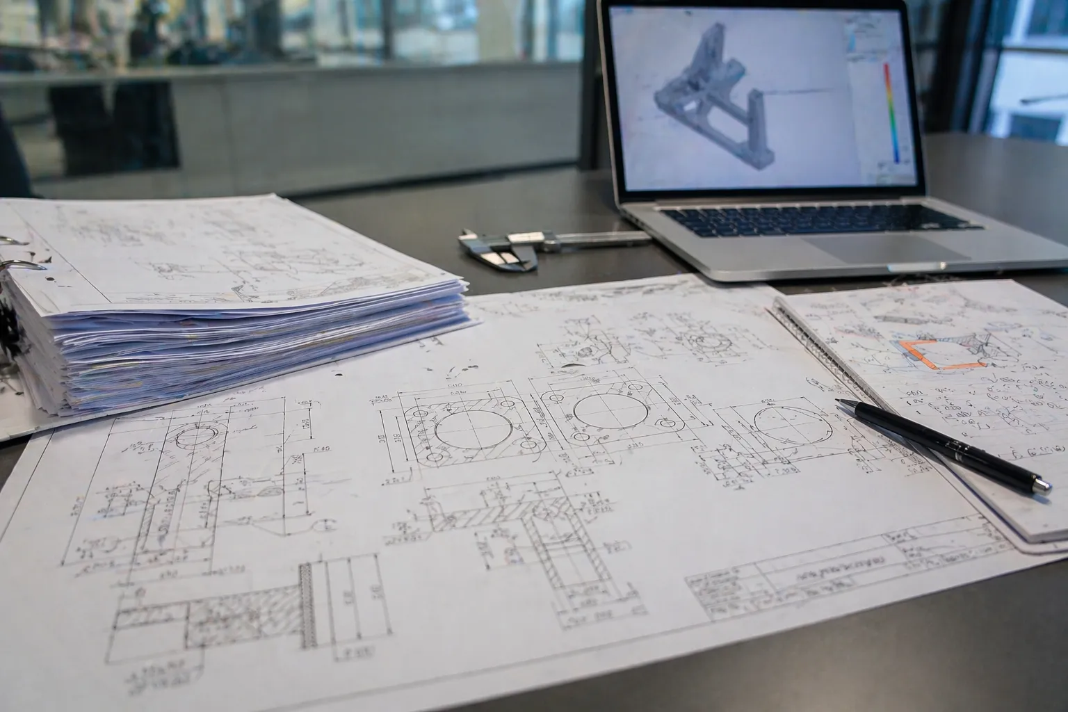 Engineer working through complex legacy assembly drawings