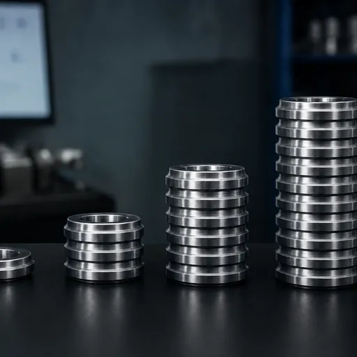 Stacks of identical turned parts in increasing batch sizes