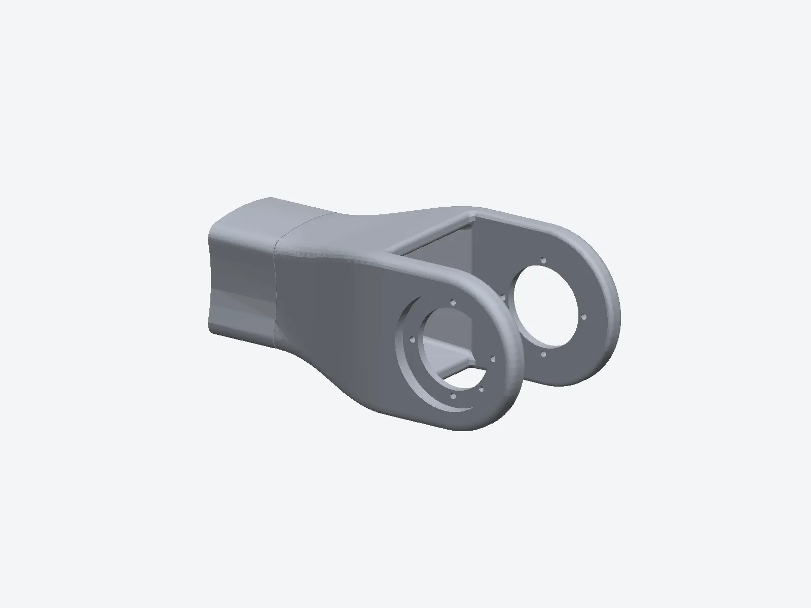 The example part rendered from Milled Part.stp: a forked steel bracket with two bores, 251 × 120 × 105 mm